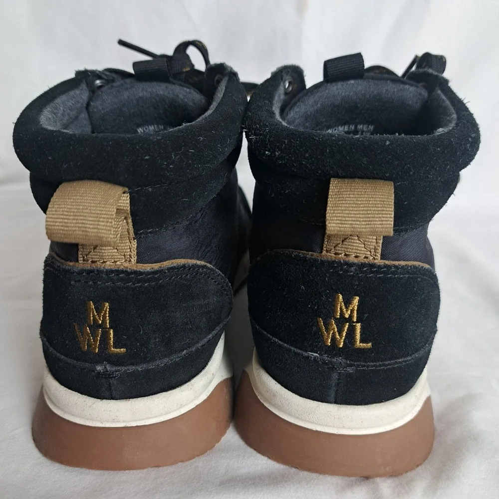 Madewell Sneaker Boot Womens 7M Black Lace Up Nylon and Suede Water Resistant
